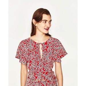 Zara red daisy flutter cut out top